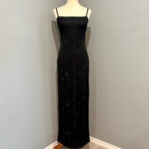 VTG 90s Whimsigoth Floral Maxi Dress Sparkle Glitter Slip Gown Black Prom, M